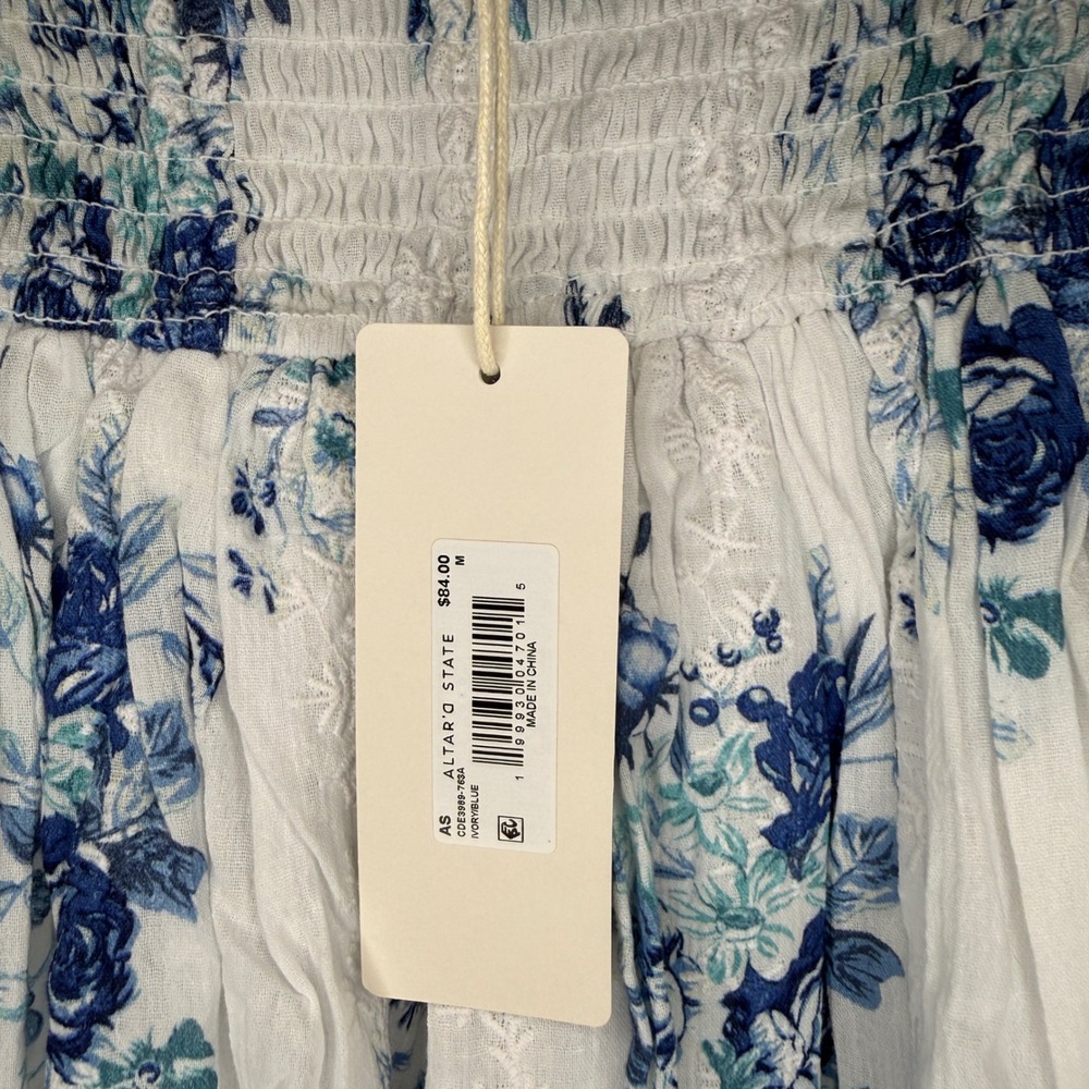 Altar'd State Blue Floral Strapless Mini Dress White Summer Sundress Size Medium - Picture 5 of 5